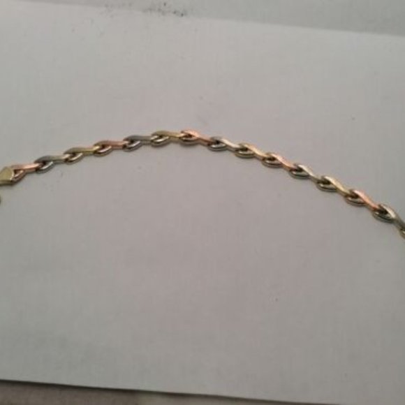 14k Tri-Color REAL Solid Gold XO Hearts & Kisses Cz Fancy Bracelet 7 1/4'' 4.4g - Picture 5 of 8